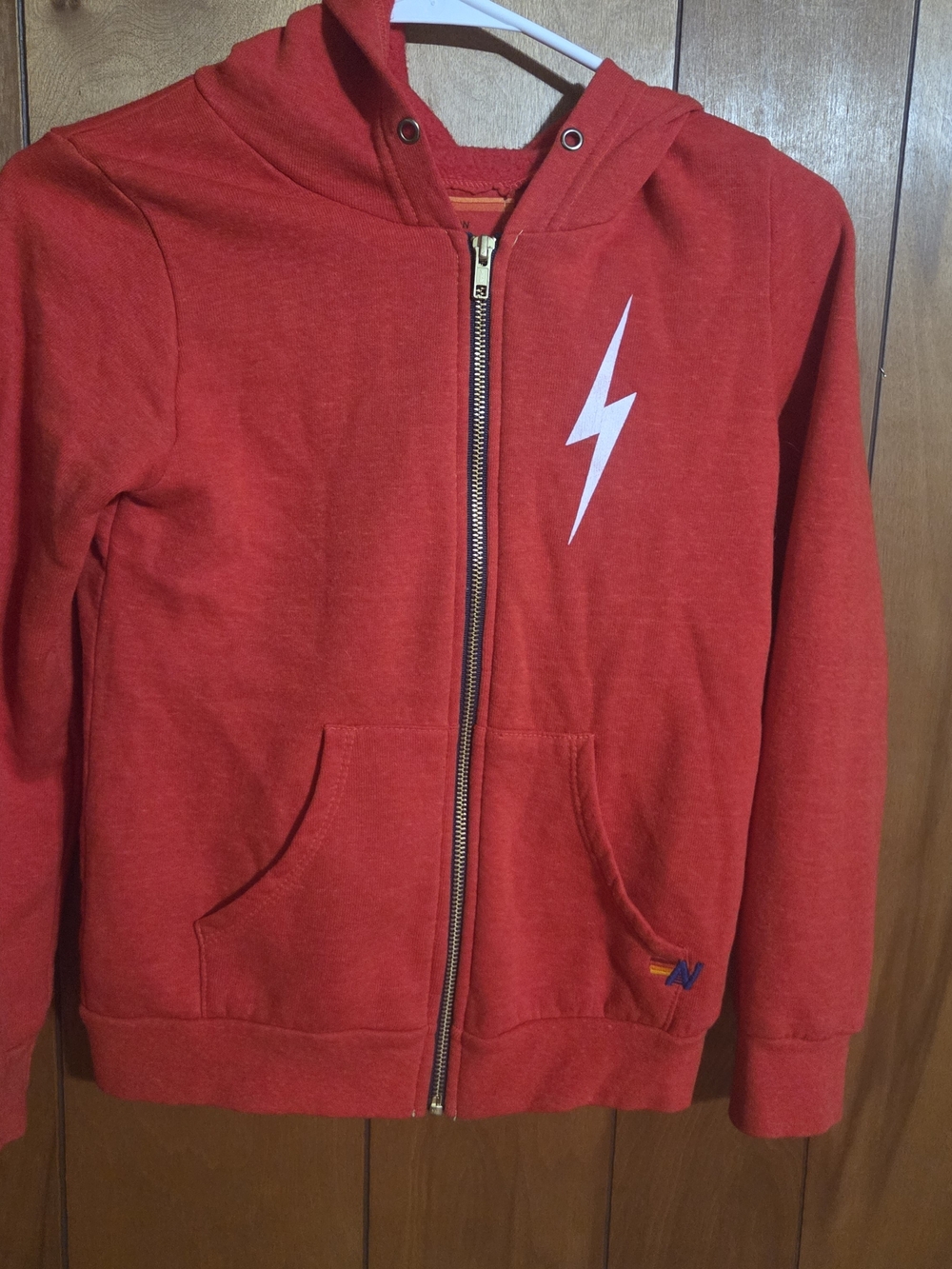 Aviator Nation Kids Red Zip Hoodie with White Lightning Bolt